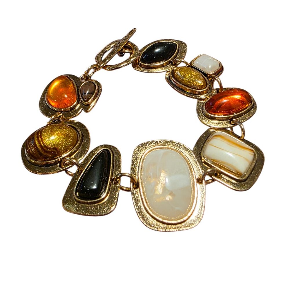 Holiday Gift - Vintage Style Goldtone Gemstone toggle link bracelet